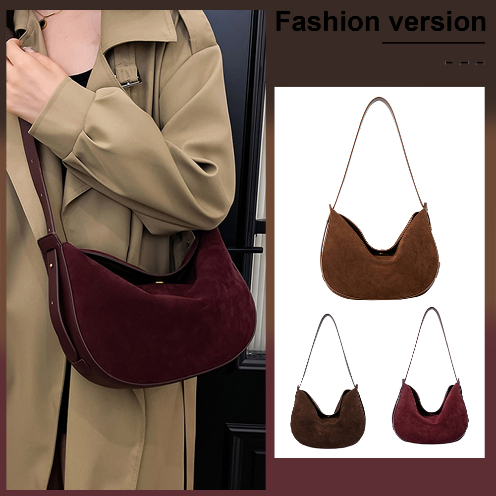 Women Suede Underarm Bag Magnetic Closure Crescent Bag Retro Crossbody Bag Hobo Bag for Work Travel Shopping