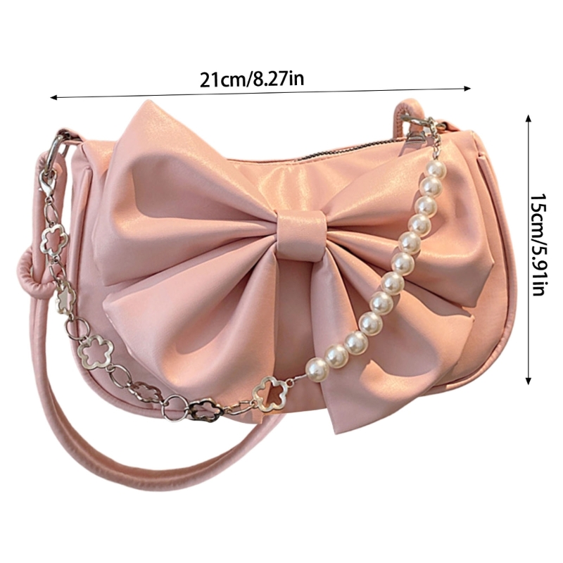 Trendy Pearls Bows Single Shoulder Bag for Everyday Use Elegant Handbag Dropship