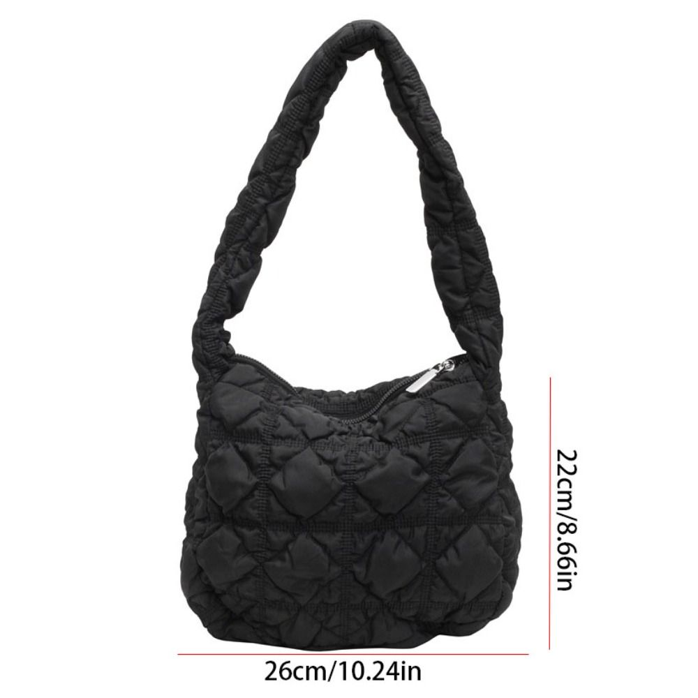 Casual Korean Style Space Cotton Shoulder Bag Plaid Solid Color Rhombus Plaid Handbag Banquet Bubble Cloud Bag Girls