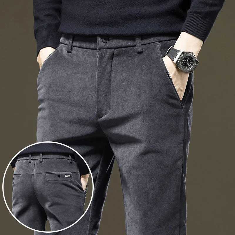 Black Corduroy Casual Pants for Men New Elastic Waist Comfortable Straight Classic Solid Color Business Trousers Male LX241107