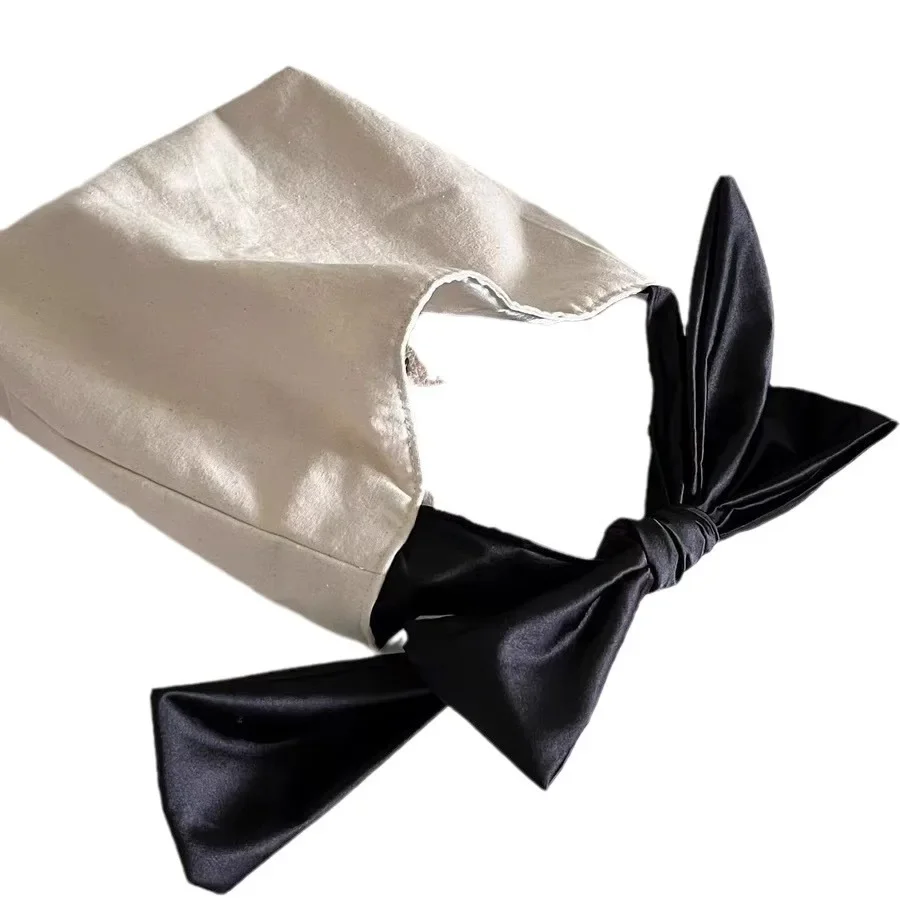 Shopping Bag Canvas Bag Large Capacity Tote Bag Women's Crossbody Bag Shoulder Bag Black and White Bow