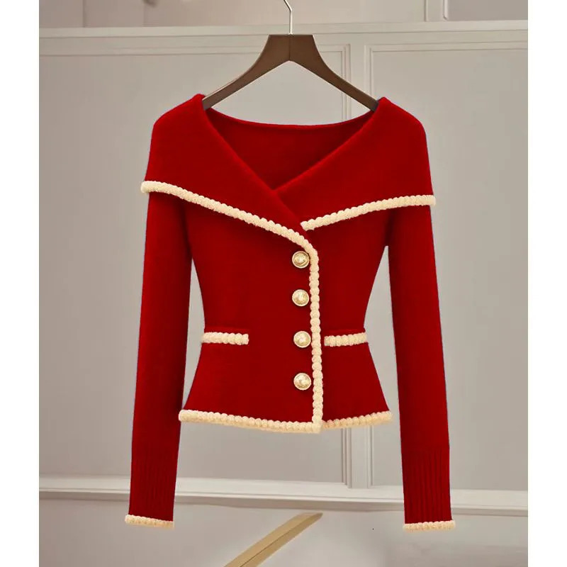 Autumn Winter Womens Sweater Knitwear Fashion Loose Casual Cardigan Button Turndown Collar Blue Outerwear Female 241108