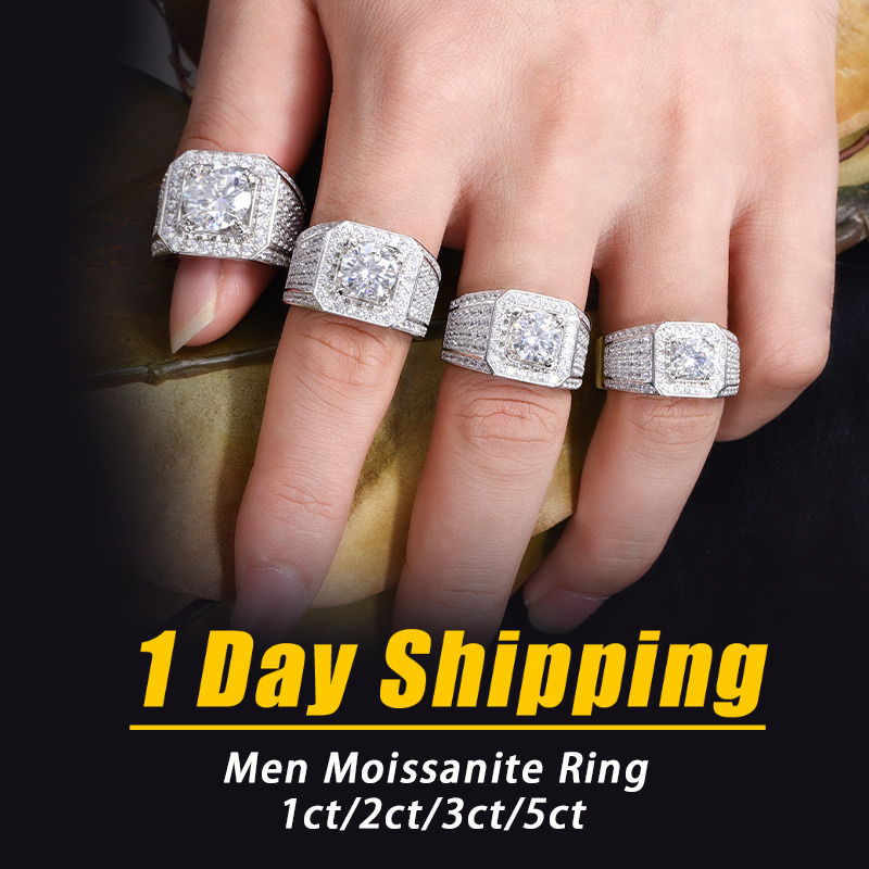 Hip Hop Jewelry Wedding Engagement Gift Sterg Sier Paved VVS Moissanite Iced Out Dia Band Ring For Men