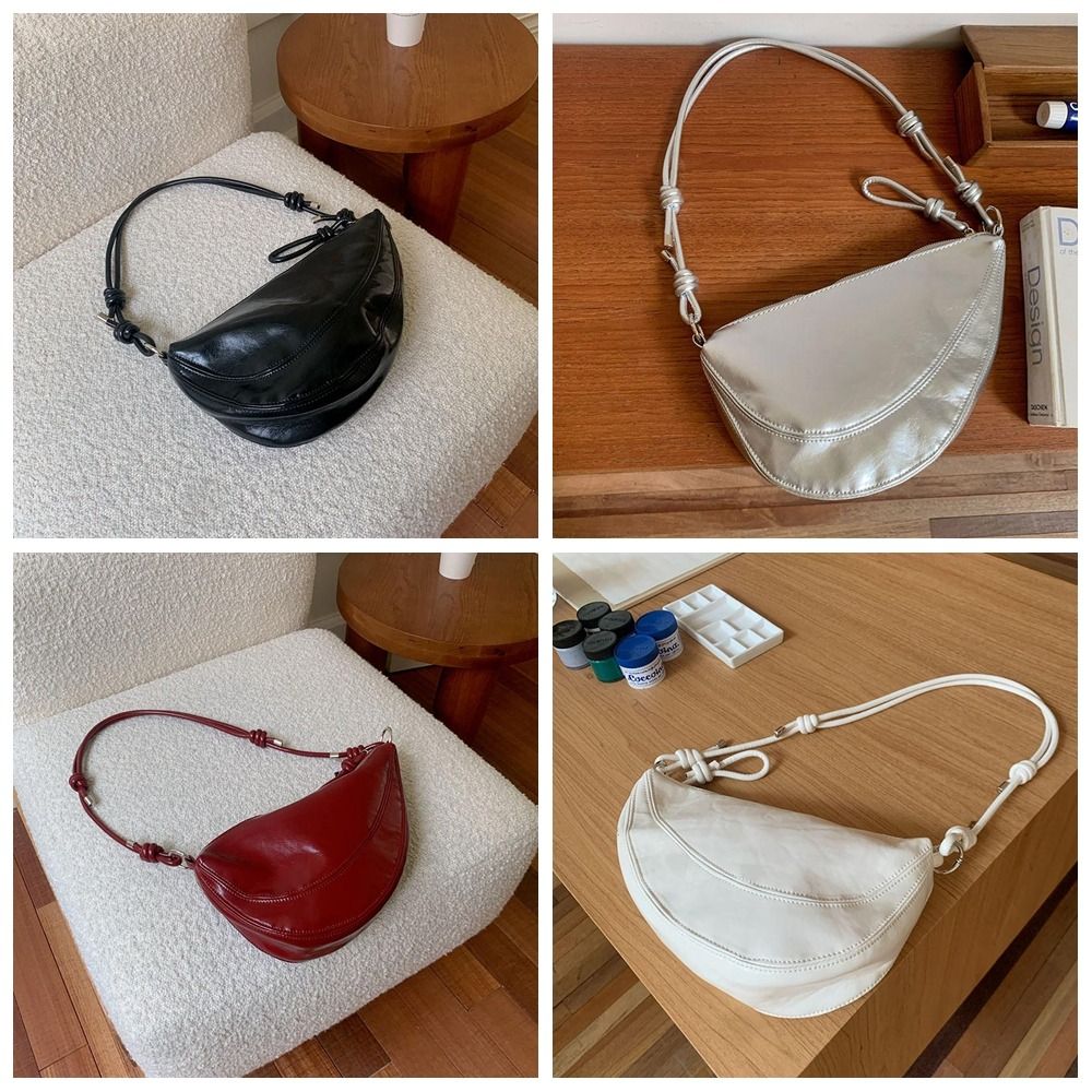 Elegant Korean Style Cow Horn Pu Bag Zipper Single Shoulder Half Moon Bag Luxury Dumpling Bag Travel