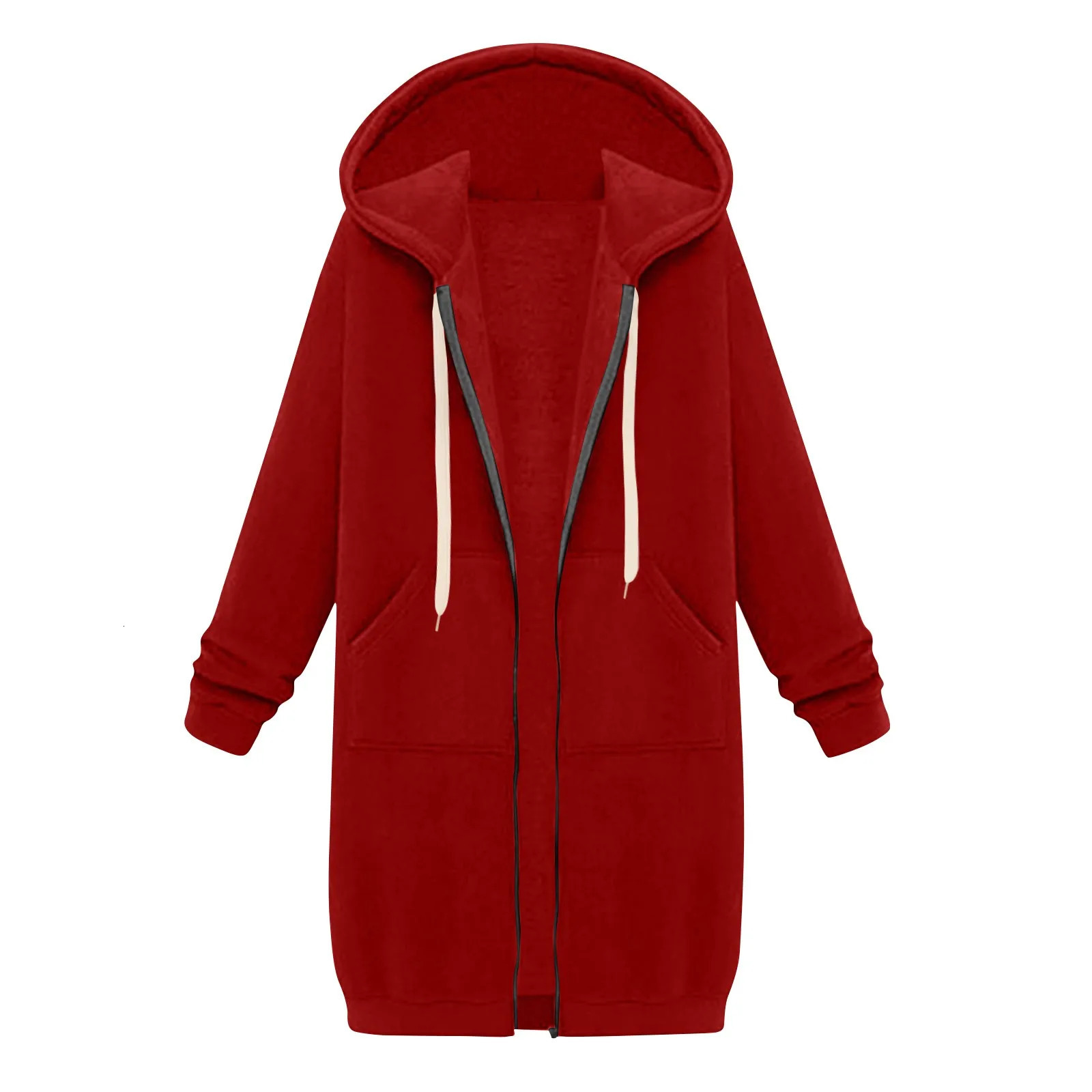 WomenS Casual Zip Up Hoodies Long Tunic Sweatshirt Winter Windproof Drawstring Hooded Jacket Outerwear With Pockets Comfortable 241108