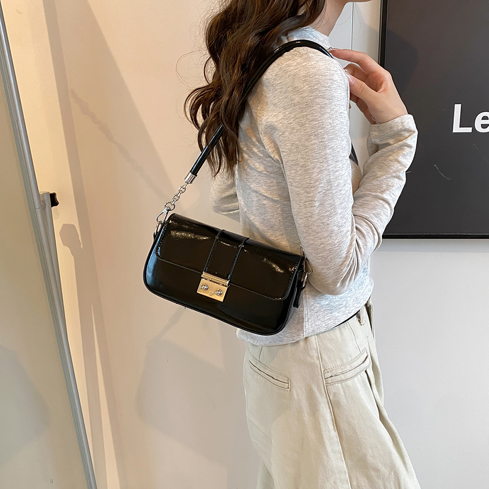 Women Shiny Shoulder Bag PU Leather Fashion Tote Handbag Adjustable Strap Casual Top Handle Bag Ladies Commute Bag