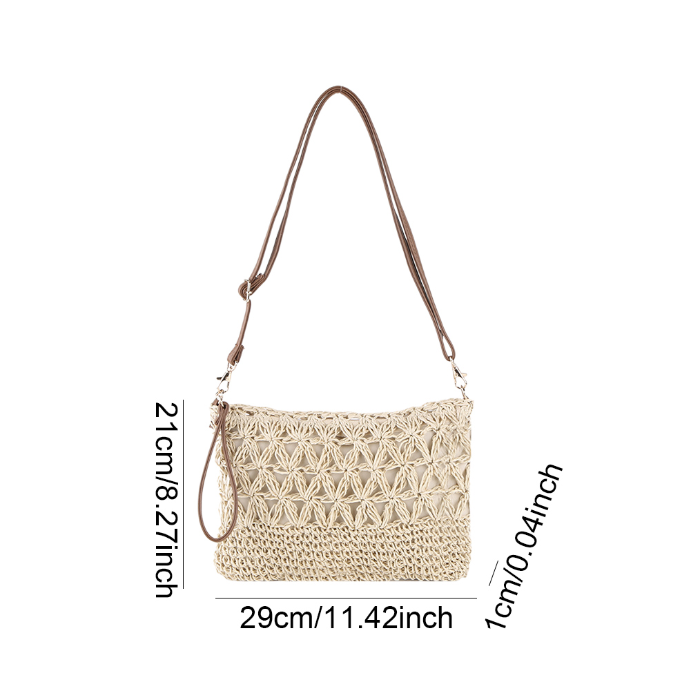 Straw Woven Summer Shoulder Bag Detachable Shoulder Strap Women Clutch Purse Zipper Handbag for Beach Travel Vacation Clutch Bag