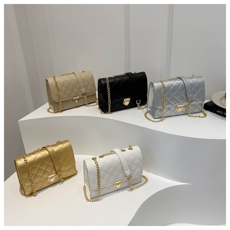 Peach Heart Lock Small Fragrant Wind Rhombus Embroidered Thread Women's Bag New Fashion Shoulder Messenger Chain Women's Bag