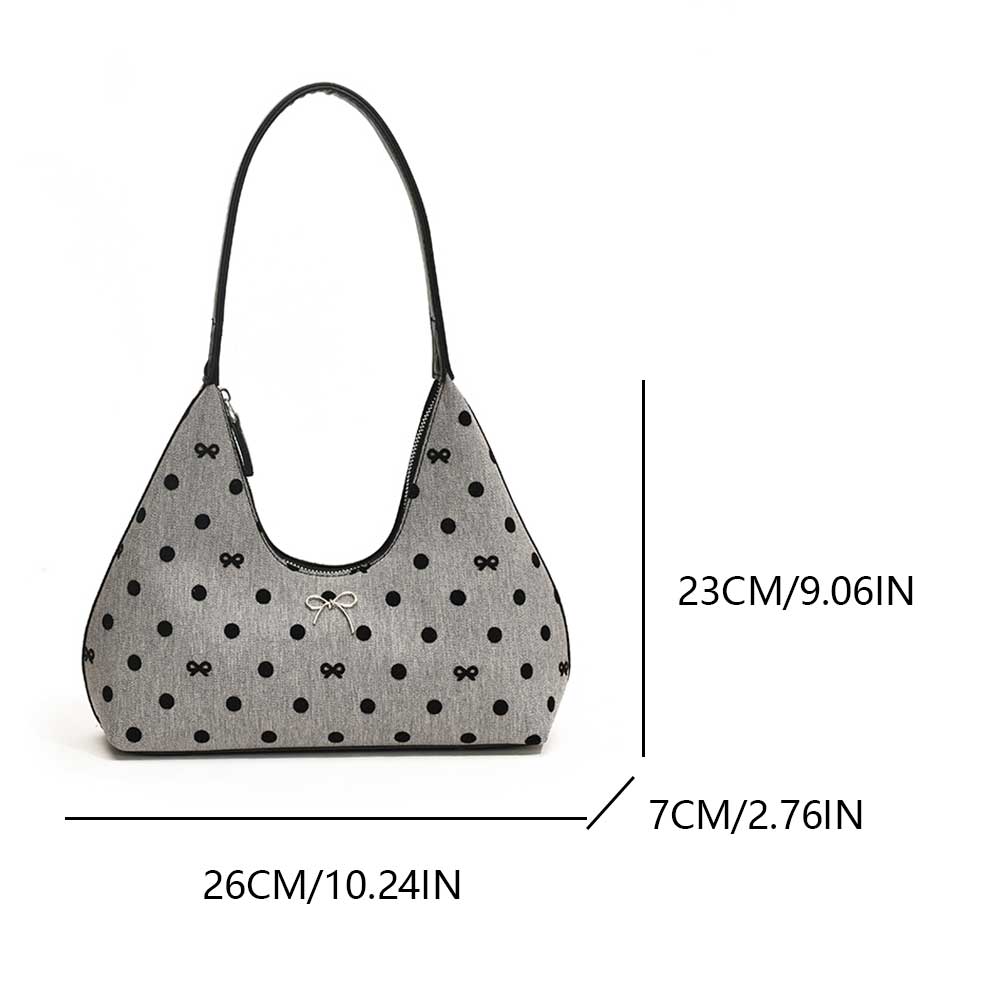 Shoulder Bag for Women Polka Dot Crescent Bag Nylon Bowtie Handbag with Zipper Tote Purse for Travel Commuting