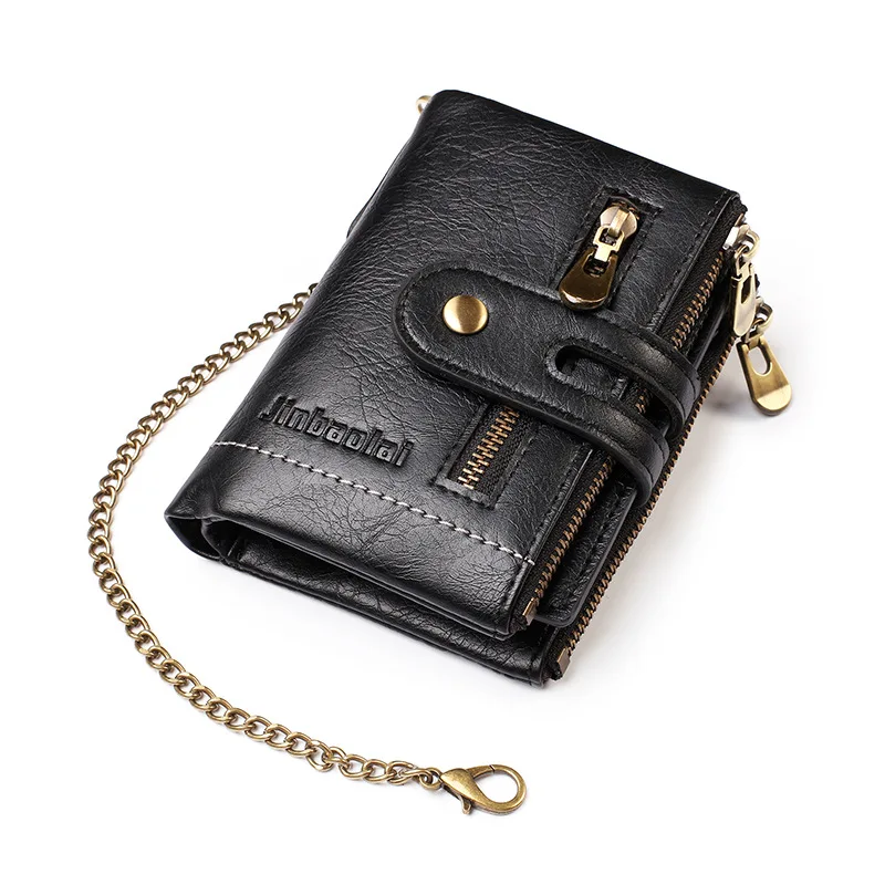 Men's Wallet European and American Chain Retro Double Zipper Coin Purse Multi-Card Slot Wallet