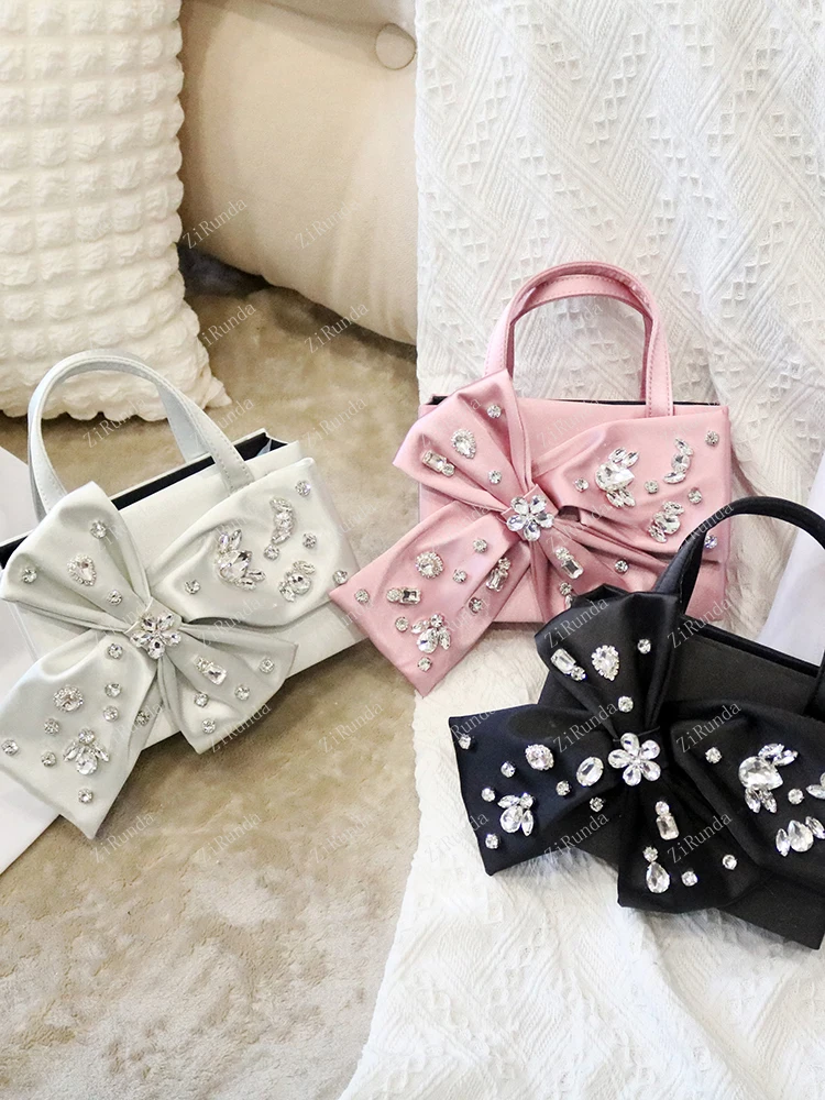 Design sense niche bow diamond-encrusted satin handbag bag shoulder crossbody new autumn