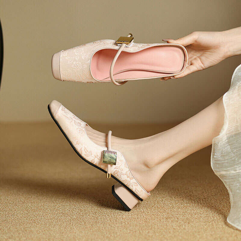 Phoentin Flower print mules shoes woman 2025 retro slippers for ladies cross strap low heels square toe plus size