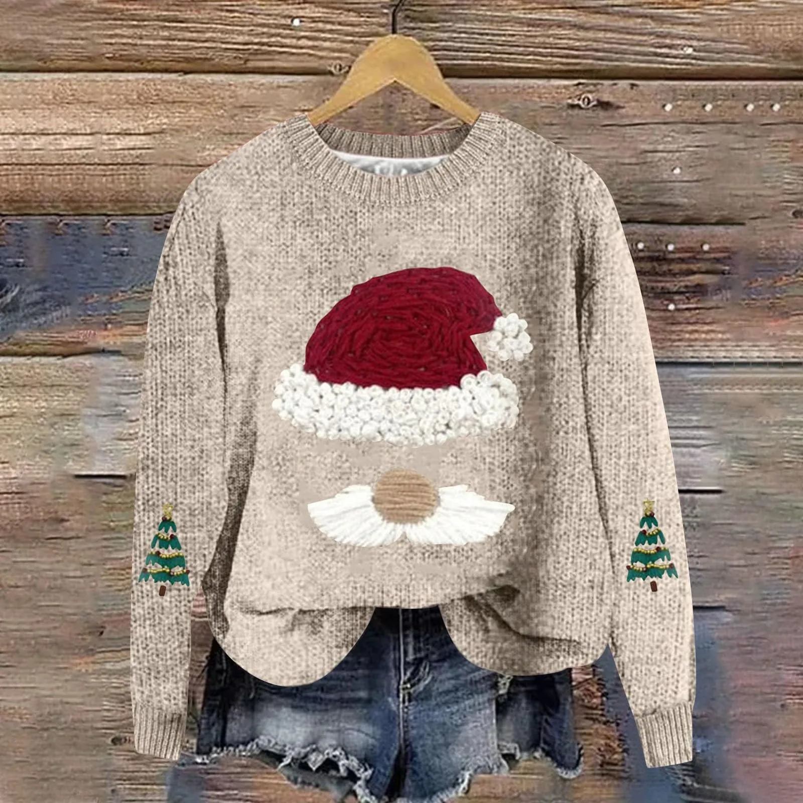 2025 Merry Christmas Sweater For Women Xmas Tree Embroidery Tops Autumn Winter Thick Pullovers Round Neck Casual Sweaters 241108