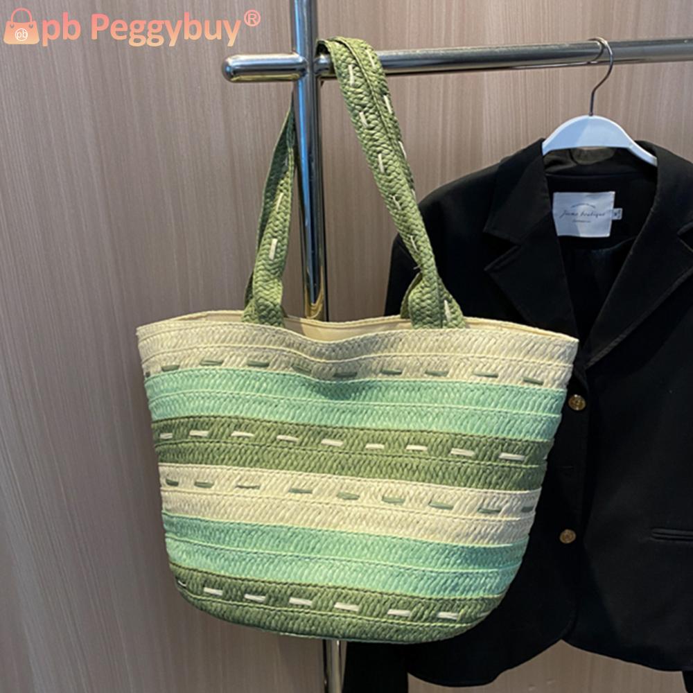 Lady Summer Top-Handle Bags Fashion Handmade Simple Large Capacity Hand-Woven Handbags Contrast Color Casual Tote Purses