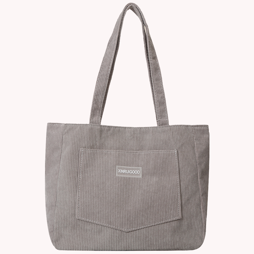 Women Corduroy Tote Bag with Pockets Compartments Large Capacity Shoulder Bags Solid Hobos Bag for School Work Shopping