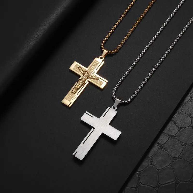 Personalized Creative Design Religion Jesus Christ Cross Pendant Talisman Simple Mens and Womens Necklace Y241108