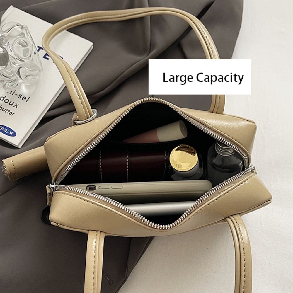Fashion PU Leather PU Bowling Bag Solid Color Handbag Small Square Bag Korean Style Earphone Bag Shoulder Bag Girls/Female