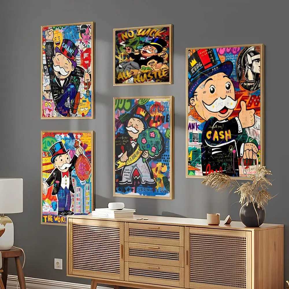 Cartoon Dollar Aalec Monopoly Poster Fancy Wall Stickers Used for Living Room Bar Art Wall Stickers Research Family Life Room Decoration X241107
