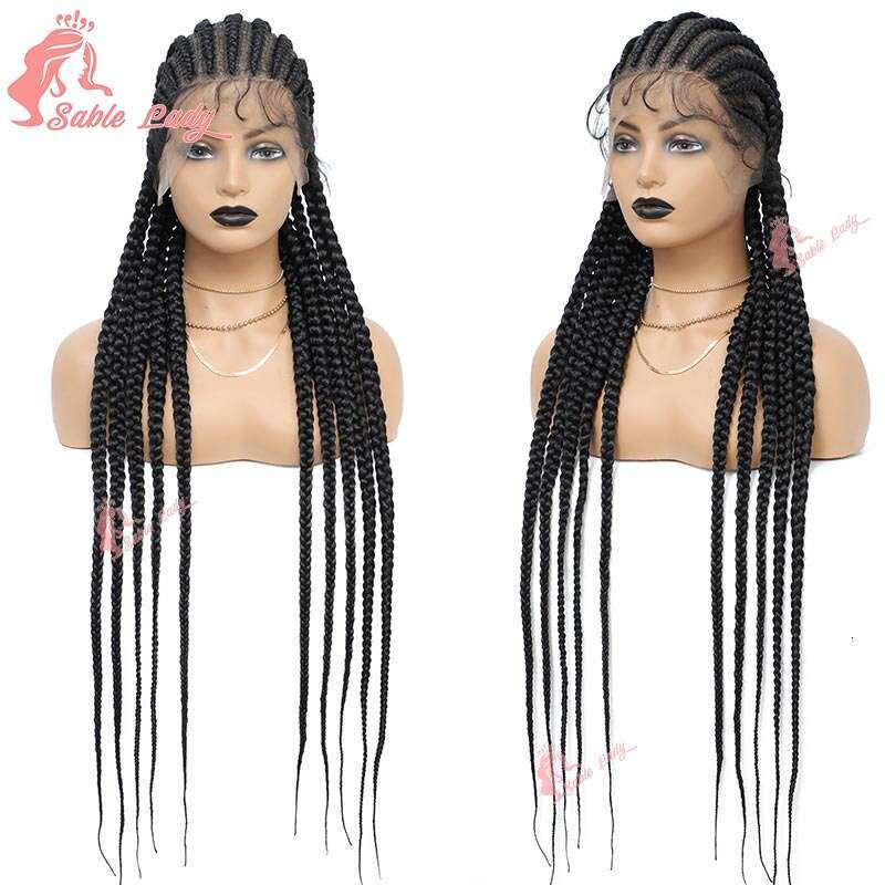 Synthetic Full Cornrow Box Wig 36Inch Lace Front Jumbo Braided For Africa Women 11 Trac Braiding Wigs