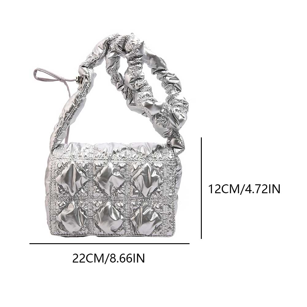 Women Quilted Shoulder Bag Solid Color Puffer Tote Handbag Large Capacity Padded Crossbody Bag Female Leisure Handbag