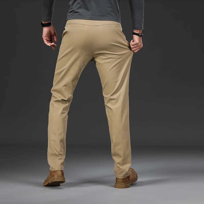 97% Cotton Elastic Casual Pants for Men Autumn Slim Straight Solid Color Business Trousers Classic Black Blue Army Green Khaki LX241107