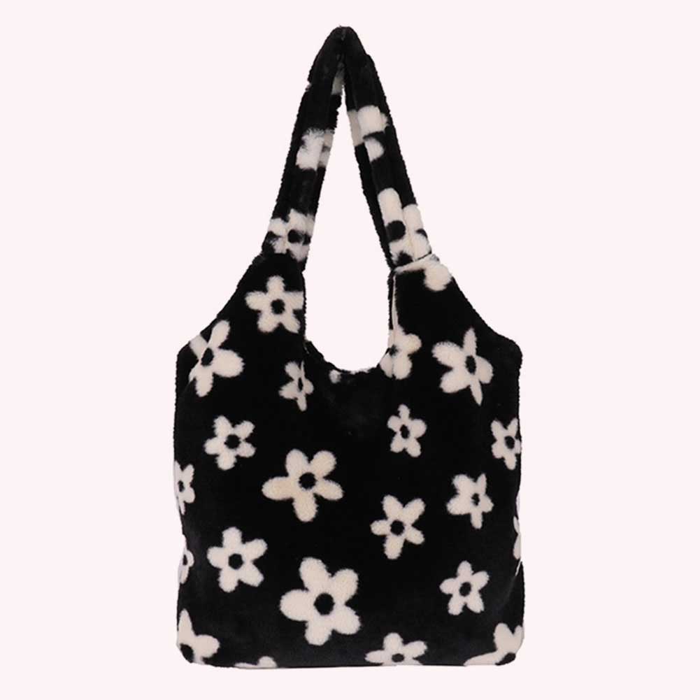 Women Soft Shoulder Bag Large Capacity Casual Shoulder Bag Solid Color Fluffy Armpit Bag Fashion Outdoor Bag