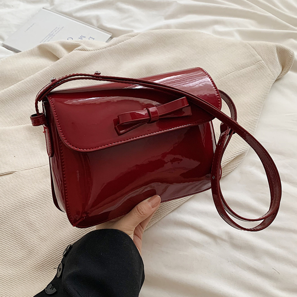 Patent Leather Women Shoulder Bag Bowknot Crossbody Bag Adjustable Strap Square Flap Bag Retro Underarm Bag Travel Bag