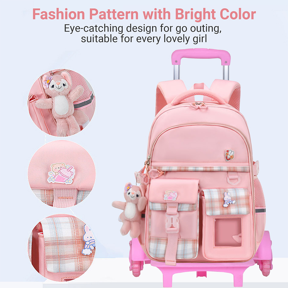 New plaid children trolley bags for elementary school students schoolbag girls trolley bags 3-6 grades girls large capacity ultr