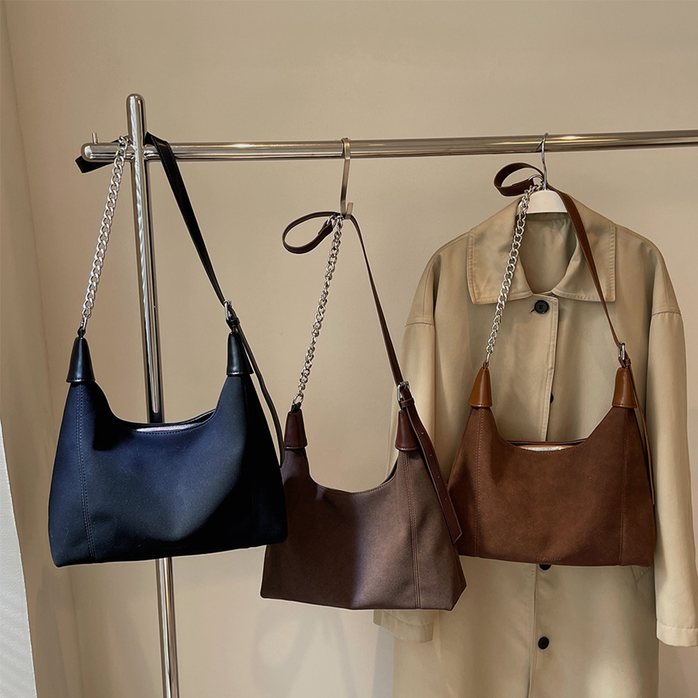 Women Chic Hobo Bag Large Capacity Stylish Crossbody Bag Solid Color Trendy Satchel Bag Adjustable Strap Simple Commuting Bag