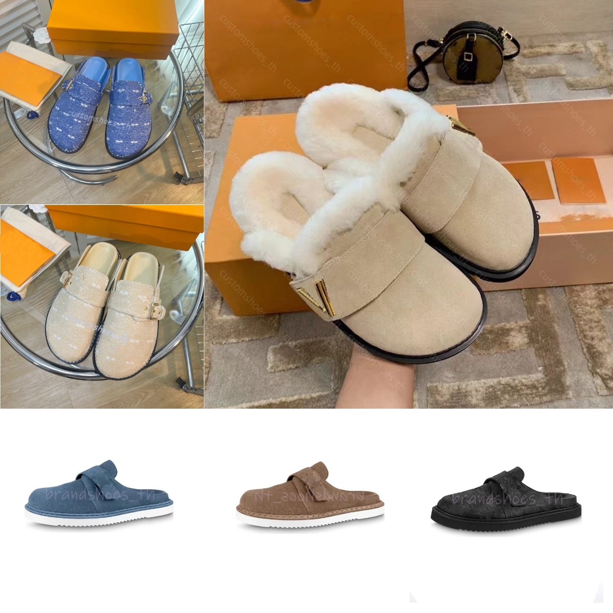 2023 Luxury Designer Cozy Comfort Clog Sandals Femmes Men de fourrure Fur Mules Mules Plate-Plateaux Flip Flops Fashion Summer Easy Sandal Calfsk