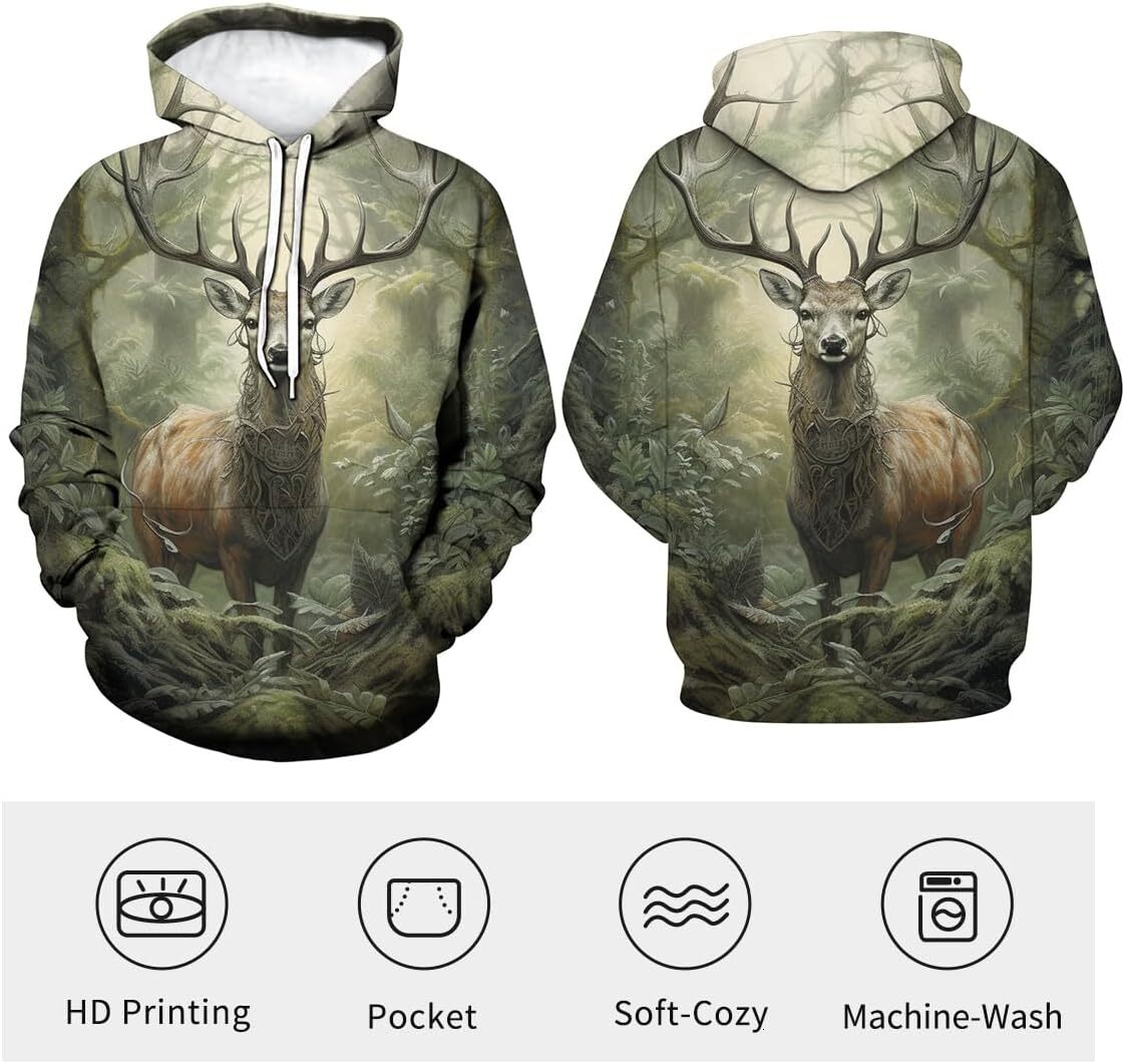 Hoodie for Mens Womens Novelty Deer Pattern Hoodie 3D Printed Sweatshirt Pullover for Men Women Graphic Fashionable and cool deer pattern