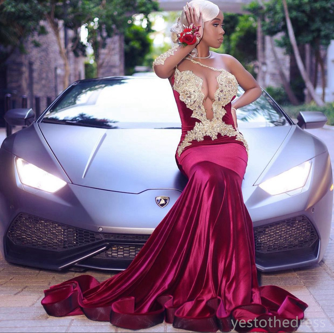 2024 Prom Dresses for Special Occasions One Shoulder Long Sleeves Illusion Evening Dresses Formal Gowns Beaded Lace Birthday Reception Dresses For Bla