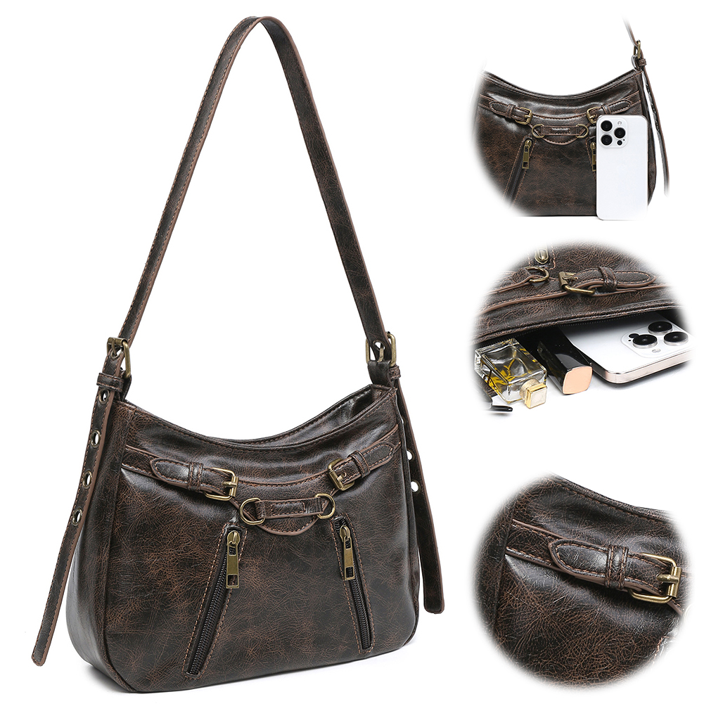Shoulder Bag for Women Y2K Handbag PU Leather Adjustable Strap Hobo Bag with Zipper Clutch Purse for Work Travel