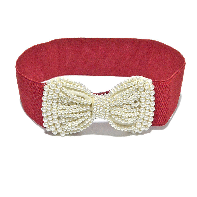 Women's elastic waistband fashion waistband hundred women wide pearl large bow accessories belt one piece of the belt