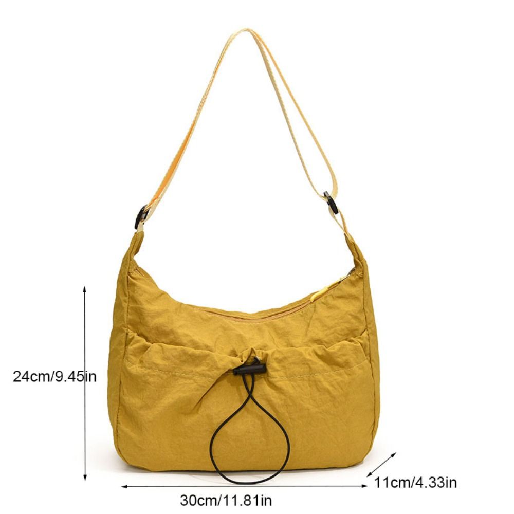 Solid Color Nylon Shoulder Bag Adjustable Shoulder Straps Nylon Drawstring Bucket Bag Tote Bag Korean Style Canvas Crossbody Bag