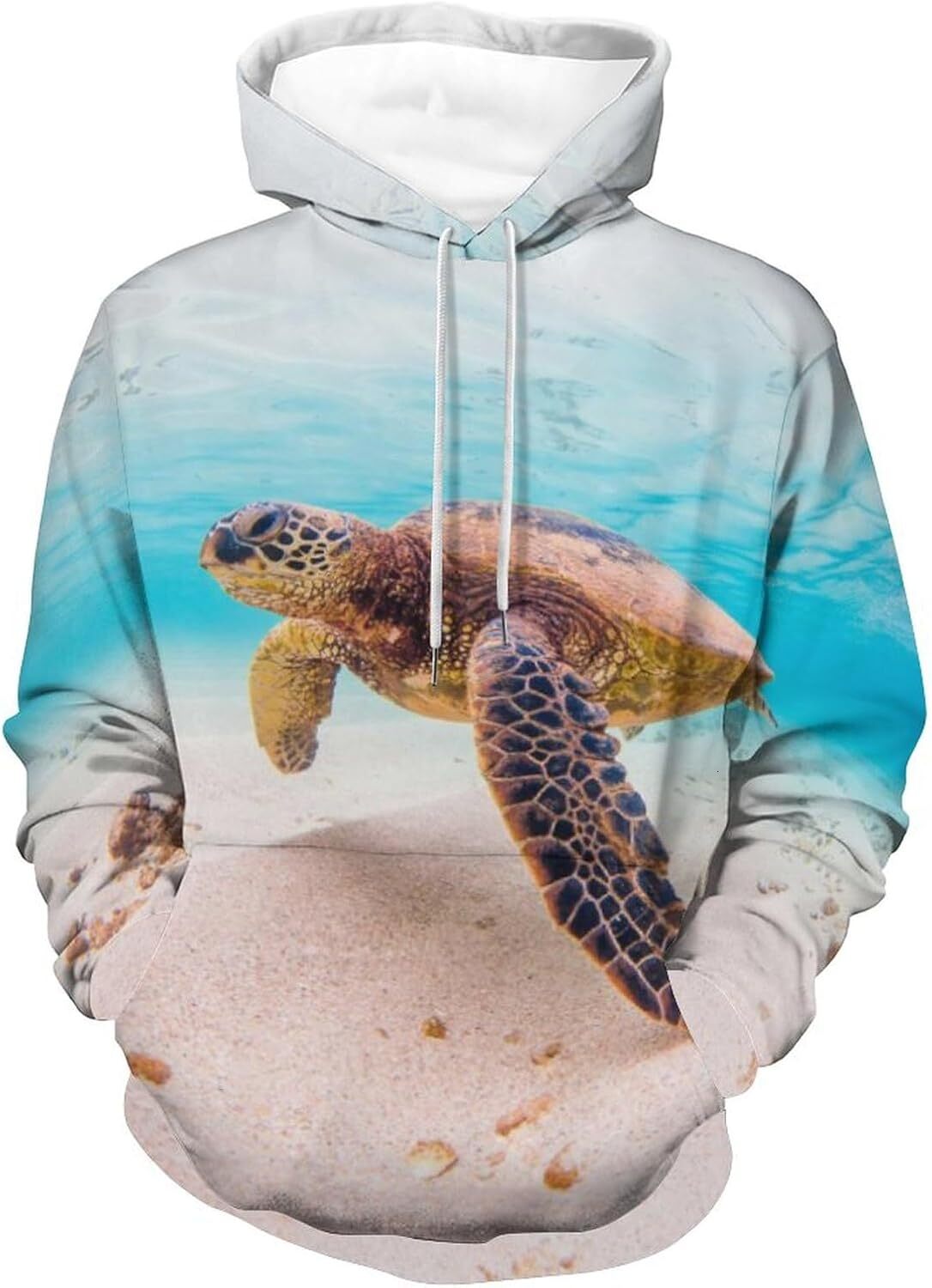 Hoodie for Mens Womens Hawaiian Green Sea Turtle Hoodies for Men 3D Print Pullover Hooded Drawstring Loose Sweatshirt with Big Pockets Graphic