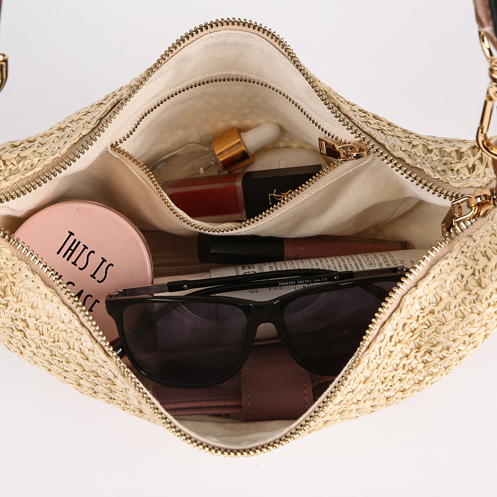 Designer Crescent Bag Woven Summer Shoulder Bag with Adjustable Strap Trendy Crossbody Bag Holiday Travel Handbag for Women