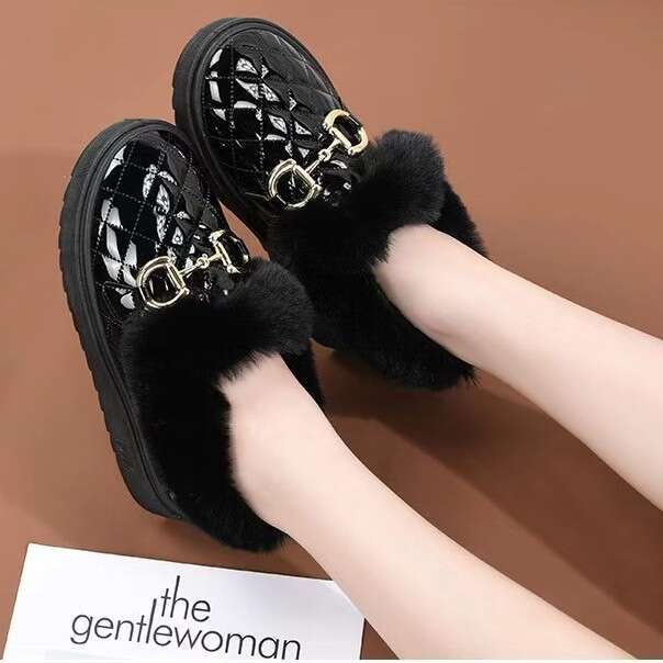 New Winter 2024 Snow Boots Leather Velvet Warm And Fury Versatile Women's Cotton Shoes