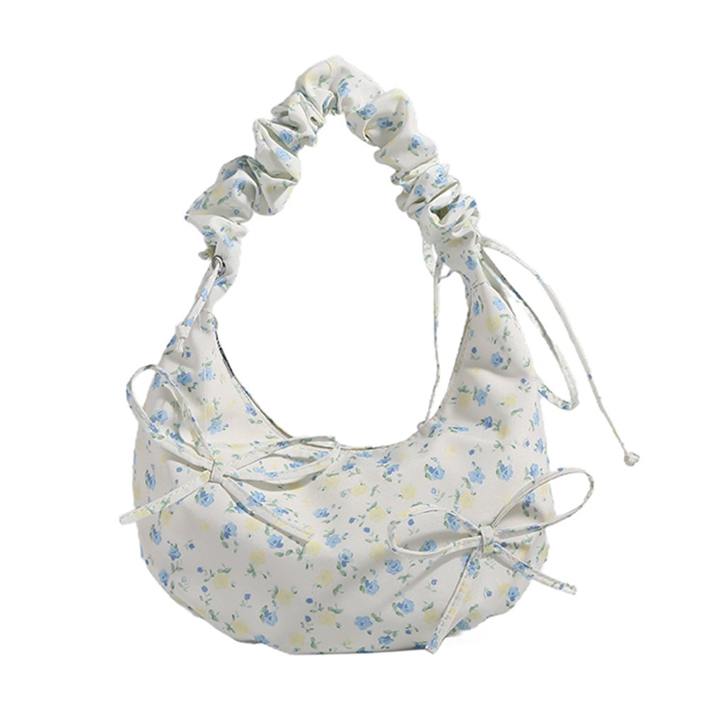 Shoulder Bag for Women Floral Crescent Bag Cloth Bowtie Hobo Bag Ruched Clutch Purse for Commuting Travel