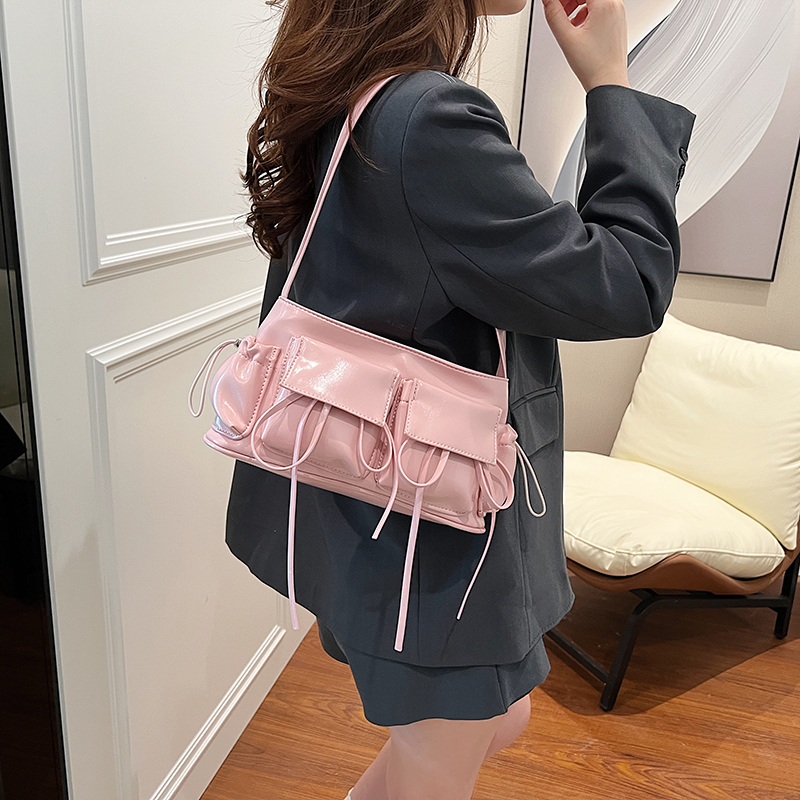 LEFTSIDE Double Pockets Design PU Leather Shoulder Bags for Women 2024 New Fashion Trend Crossbody Bag Female Silver Handbags