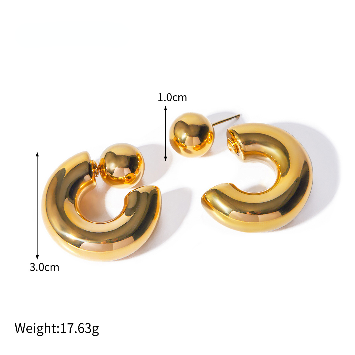 18k Gold-plated Fashionable Earrings for Women Exaggerated Female Personality Round Stainless Steel Earrings Factory Wholesale