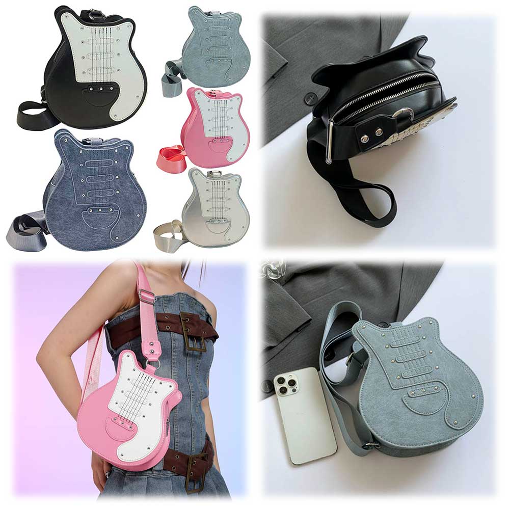 Guitar Shaped Fashion Shoulder Bag Large Capacity PU Trendy Sling Bag Adjustable Strap Novelty Crossbody Bag for Women Girls