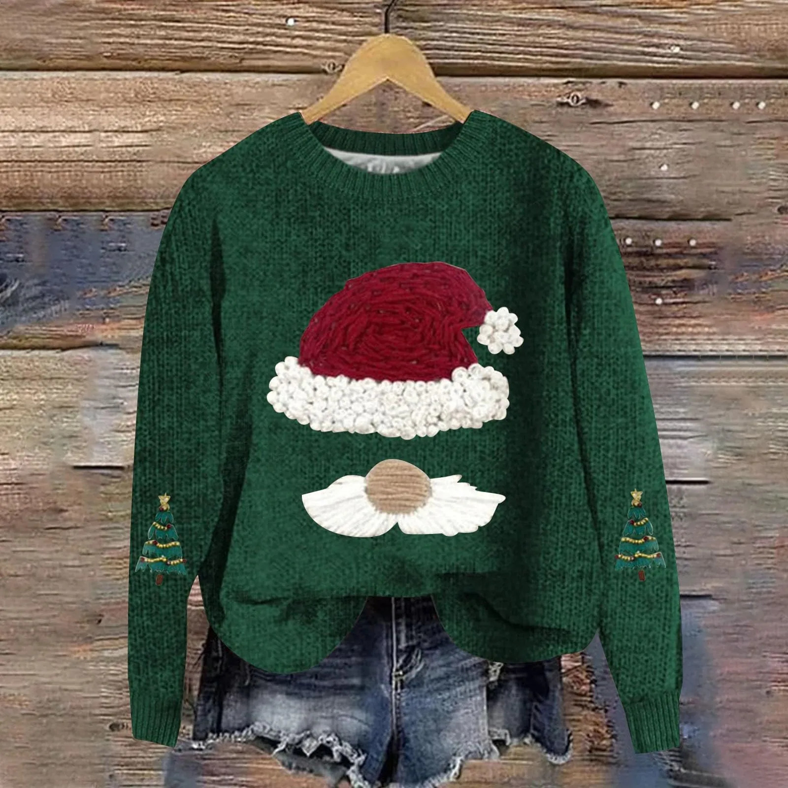 2025 Merry Christmas Sweater For Women Xmas Tree Embroidery Tops Autumn Winter Thick Pullovers Round Neck Casual Sweaters 241108