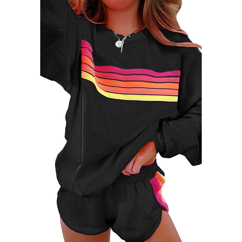 Women's Two Piece Pants Loose Meat Blocking Casual Color Blocked Long Sleeved Two-Piece Set For Women