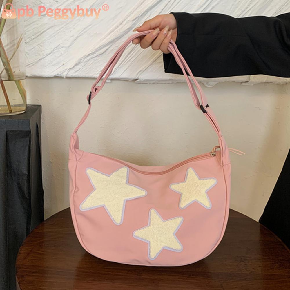 Women Canvas Messenger Bag Versatile Star Shoulder Bag Adjustable Strap Y2k Hobo Bag Pentagram Satchel Bag Slouchy Travel Bag
