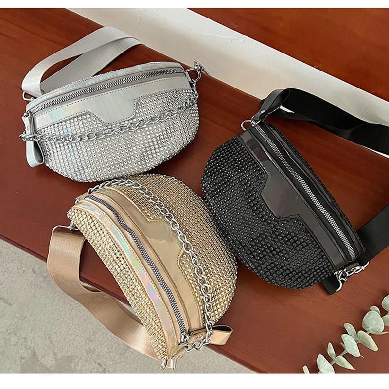Practical Fanny Pack Diamond Waist Belt Bag Luxury Designer Shoulder Bags For Women Fashion Handbag Chain Chest Crossbody