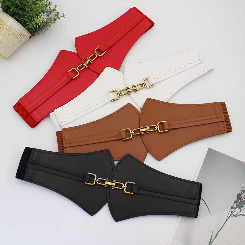 The new women's belt casual simple decorative buckle belt elastic elastic imitation leather wide waistband with coat spot