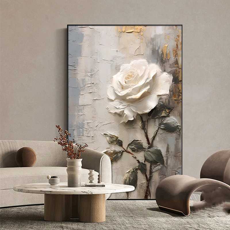 White oil paintings on canvas luxurious floral posters and printed floral wall art porch living room decorations X241107