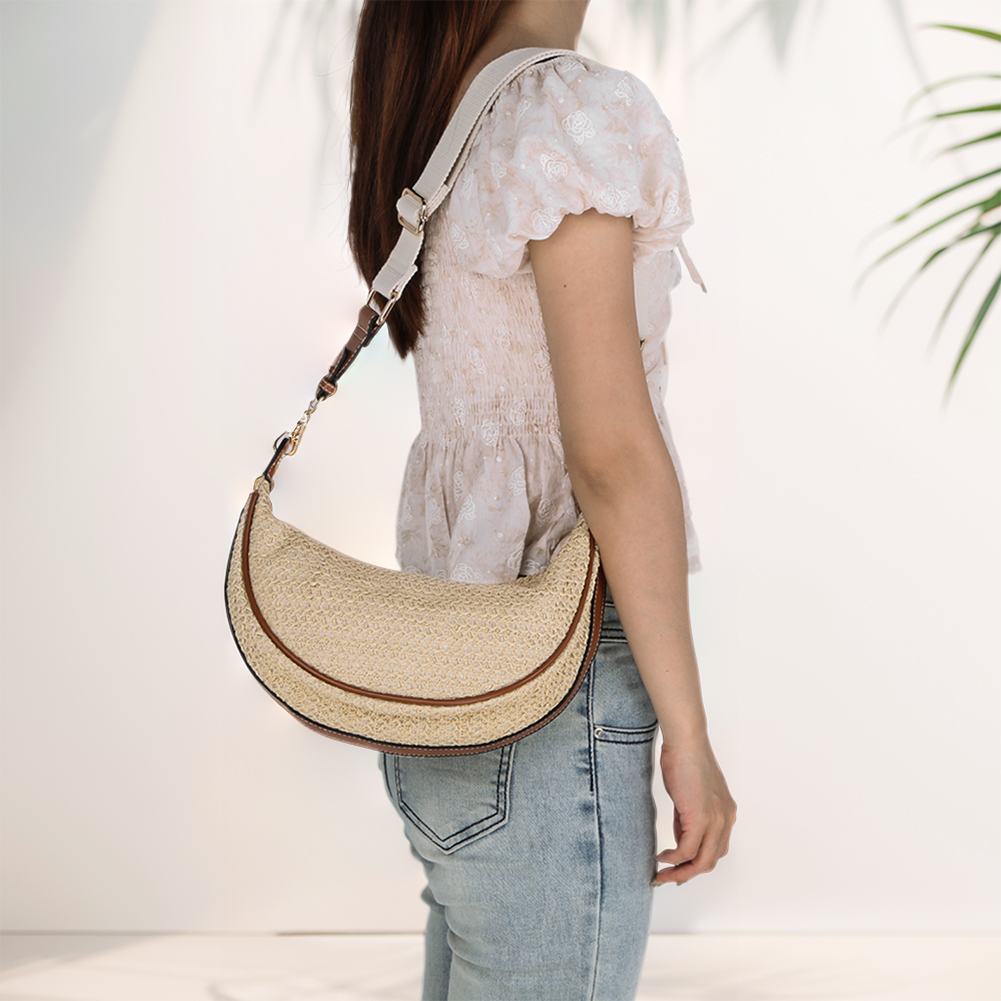 Designer Crescent Bag Woven Summer Shoulder Bag with Adjustable Strap Trendy Crossbody Bag Holiday Travel Handbag for Women