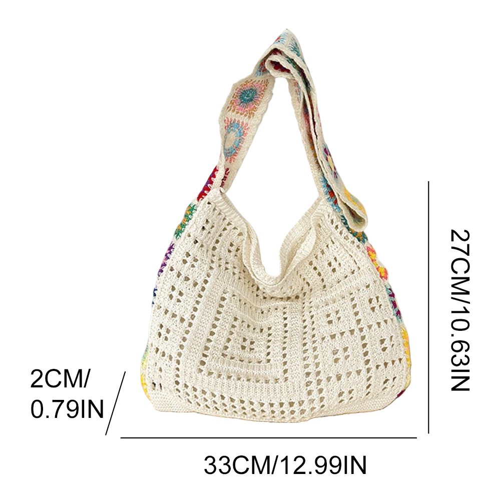 Women Knitted Shoulder Bag Fashionable Handbag Large Capacity Weaving Crossbody Purse Casual Beach Bag Outdoor Travel Bag